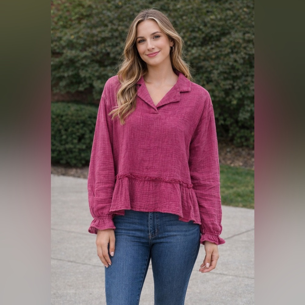 OTT NWT Magenta Ruffle Hem Top- S-XL
